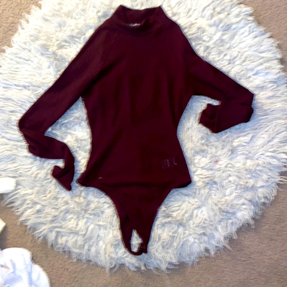 LULUS mock neck maroon bodysuit